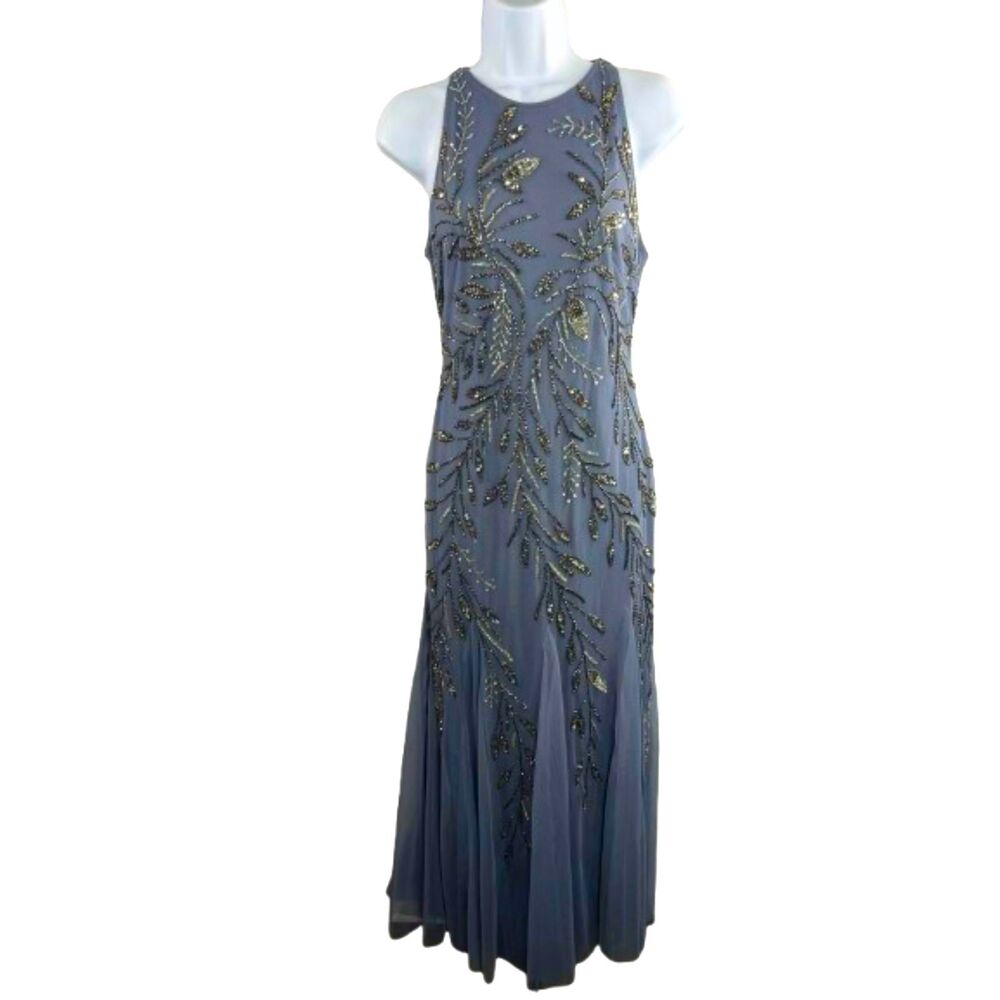 Adrianna Papell Halter Neck Beaded Embellished Grey Formal Gown Size XS - Picture 3 of 7